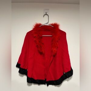 Red and Black Fox Fur Trim Sweater
